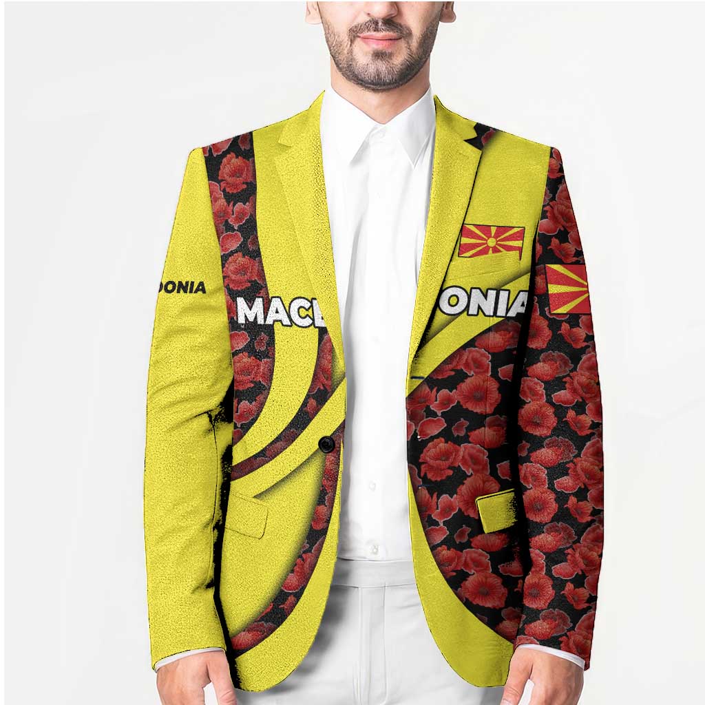 Macedonia Blazer with Red Poppy Flower and Curved Panel Design - Wonder Print Shop