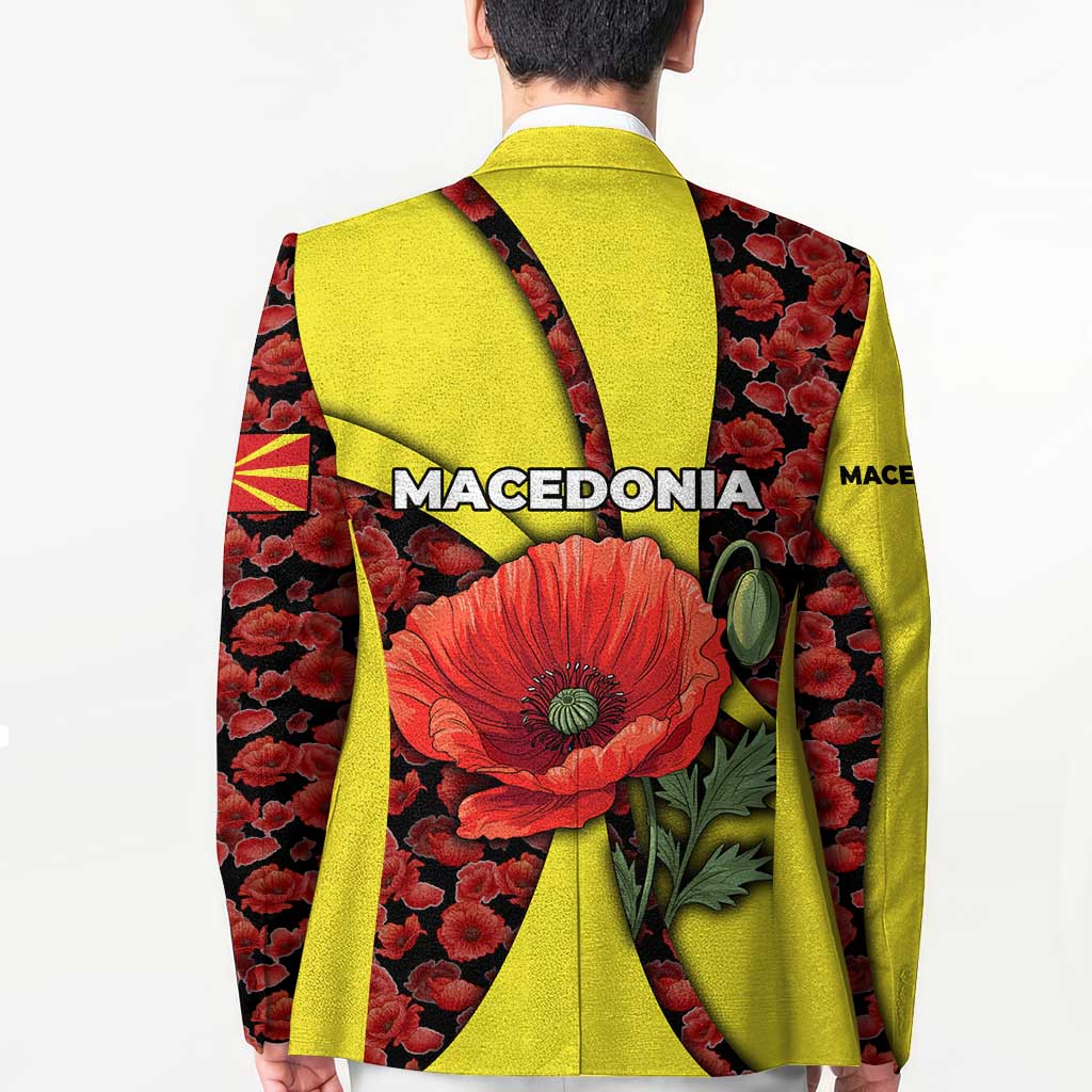 Macedonia Blazer with Red Poppy Flower and Curved Panel Design - Wonder Print Shop