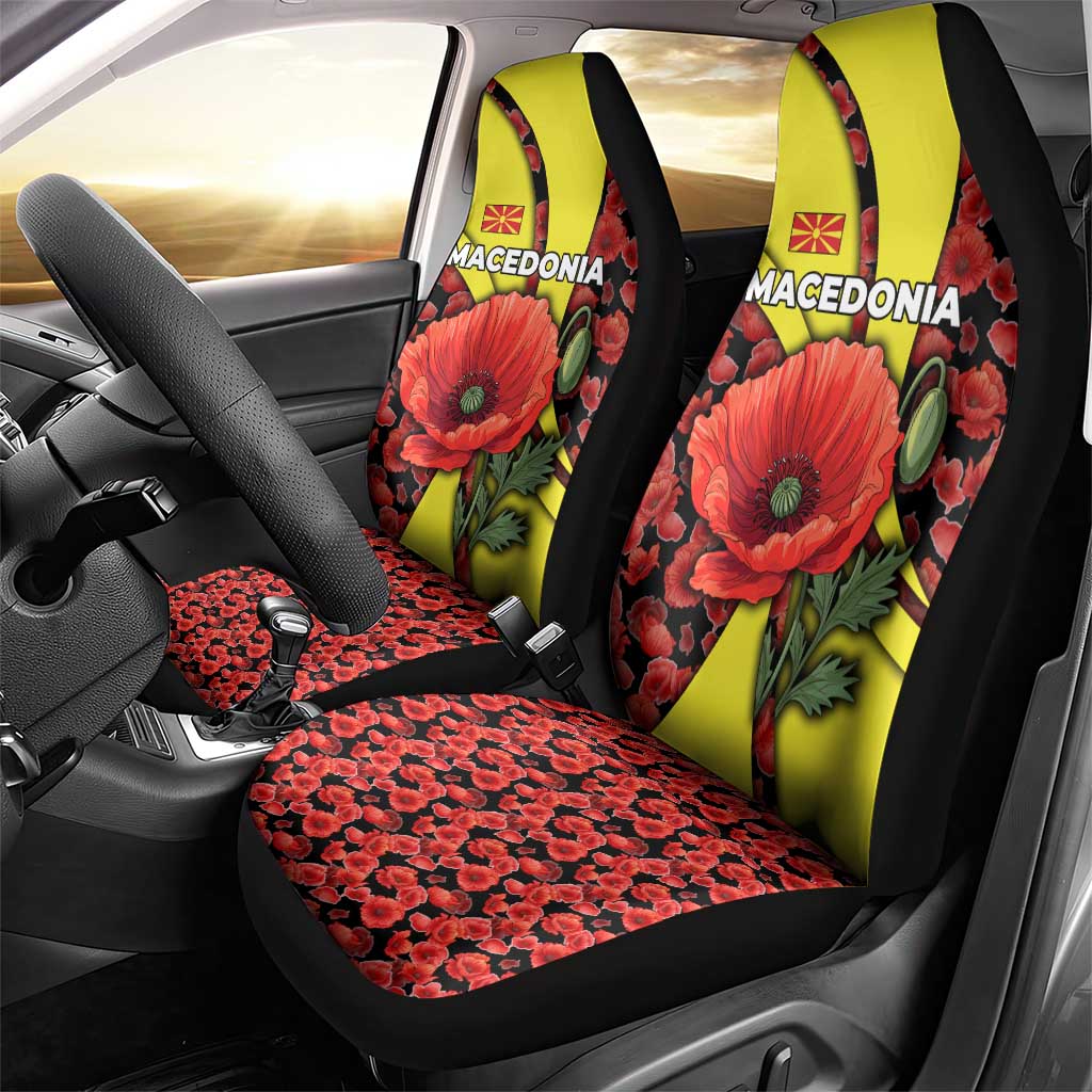 Macedonia Car Seat Cover with Red Poppy Flower and Curved Panel Design - Wonder Print Shop