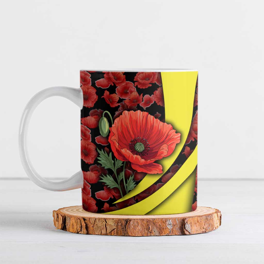 Macedonia Ceramic Mug with Red Poppy Flower and Curved Panel Design - Wonder Print Shop