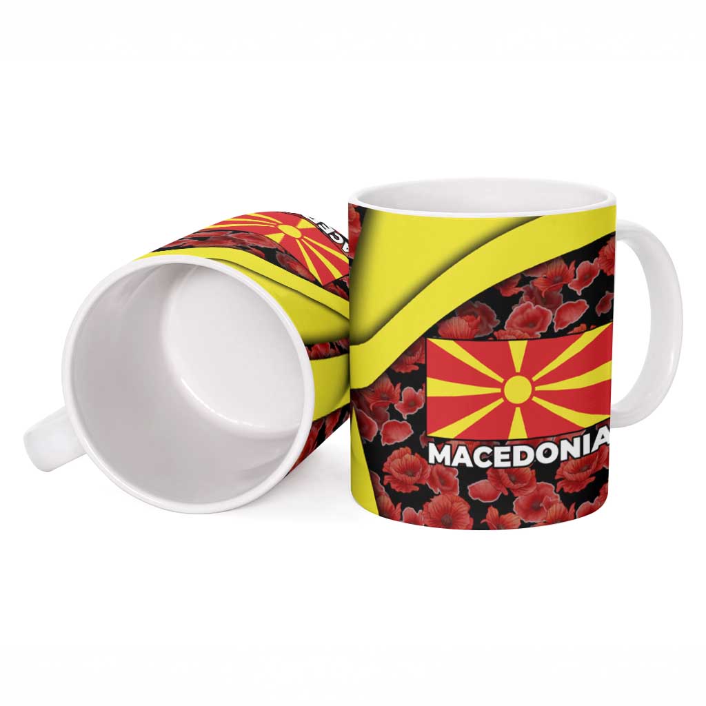 Macedonia Ceramic Mug with Red Poppy Flower and Curved Panel Design - Wonder Print Shop
