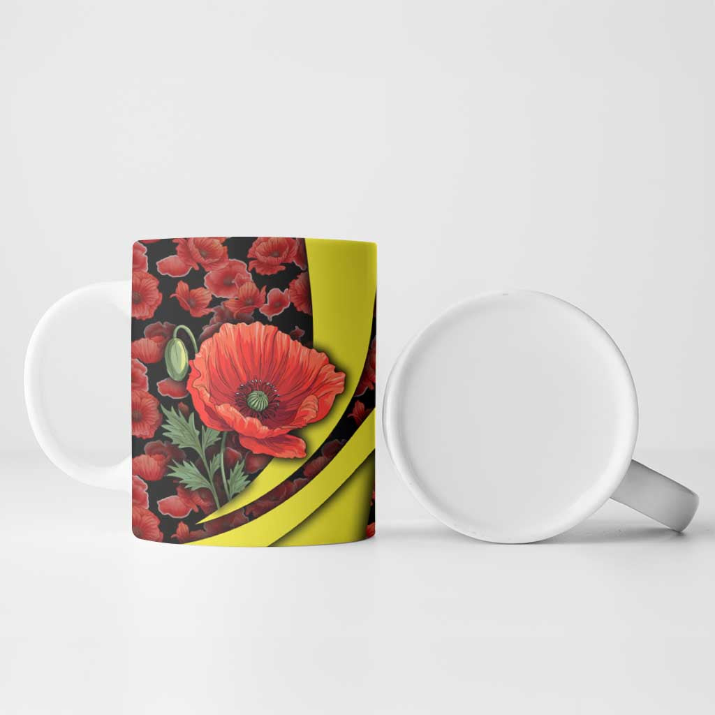Macedonia Ceramic Mug with Red Poppy Flower and Curved Panel Design - Wonder Print Shop