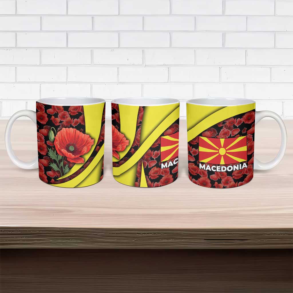 Macedonia Ceramic Mug with Red Poppy Flower and Curved Panel Design - Wonder Print Shop