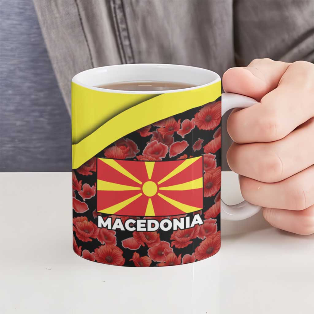 Macedonia Ceramic Mug with Red Poppy Flower and Curved Panel Design - Wonder Print Shop