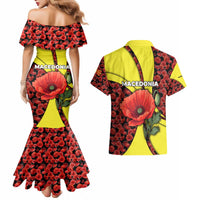 Macedonia Couples Matching Mermaid Dress and Hawaiian Shirt with Red Poppy Flower and Curved Panel Design - Wonder Print Shop