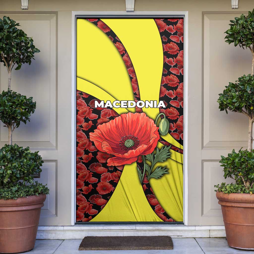 Macedonia Door Cover with Red Poppy Flower and Curved Panel Design - Wonder Print Shop