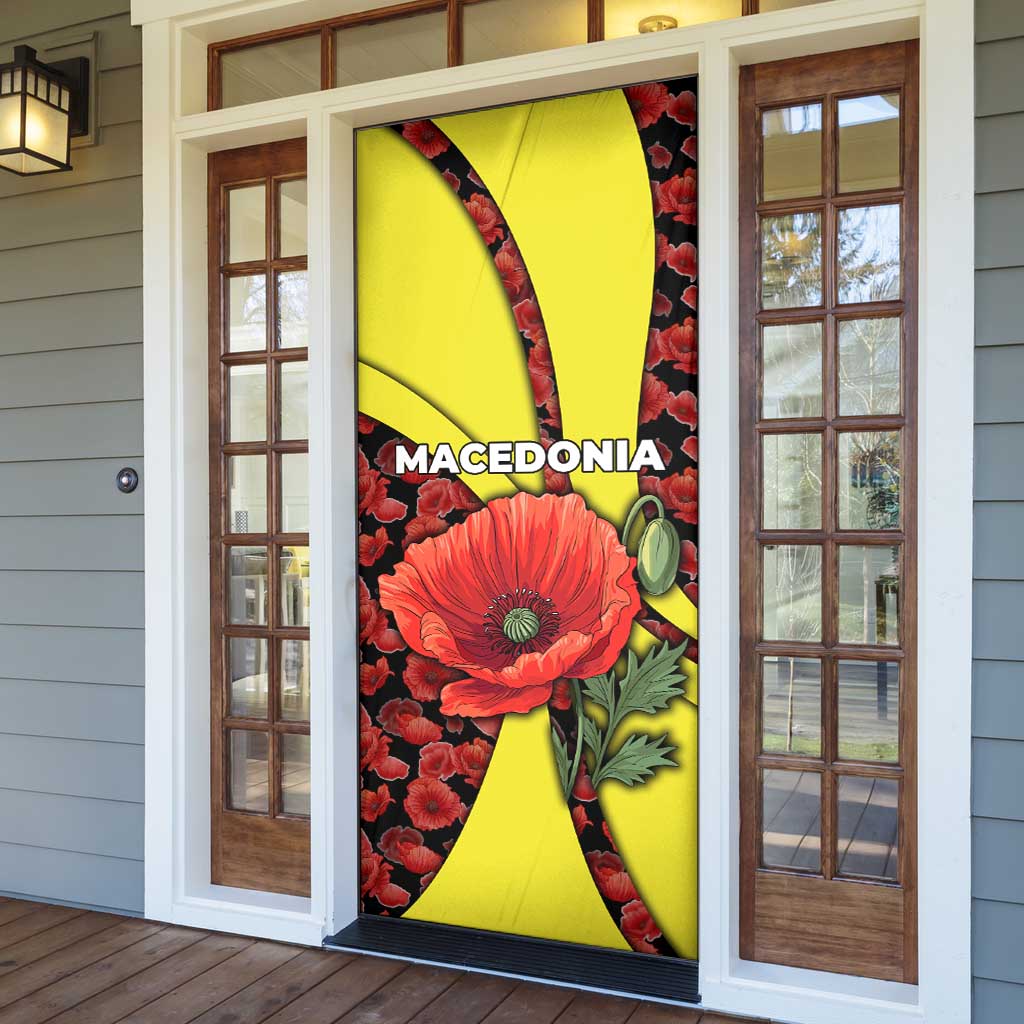 Macedonia Door Cover with Red Poppy Flower and Curved Panel Design - Wonder Print Shop