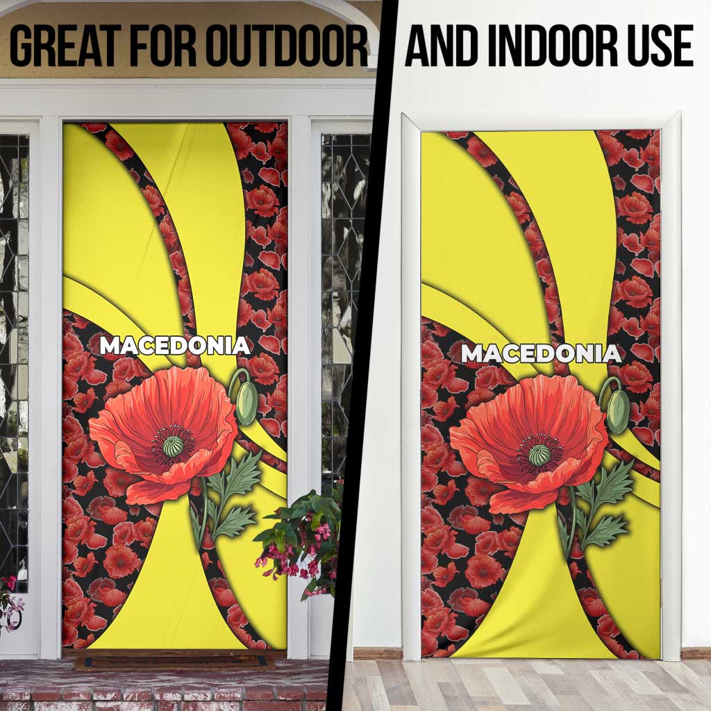 Macedonia Door Cover with Red Poppy Flower and Curved Panel Design - Wonder Print Shop