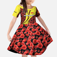 Macedonia Family Matching Off The Shoulder Long Sleeve Dress and Hawaiian Shirt with Red Poppy Flower and Curved Panel Design - Wonder Print Shop