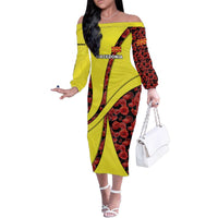 Macedonia Family Matching Off The Shoulder Long Sleeve Dress and Hawaiian Shirt with Red Poppy Flower and Curved Panel Design - Wonder Print Shop