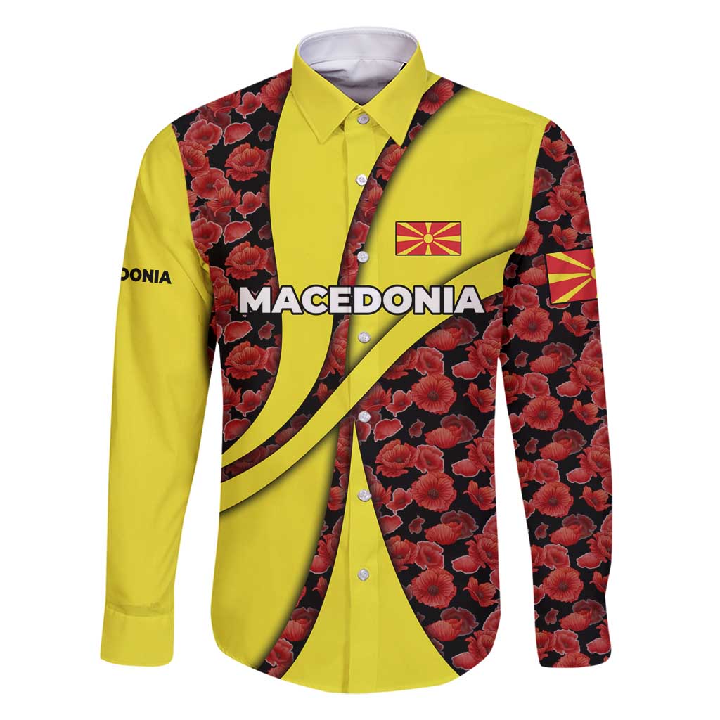 Macedonia Family Matching Off Shoulder Maxi Dress and Hawaiian Shirt with Red Poppy Flower and Curved Panel Design - Wonder Print Shop