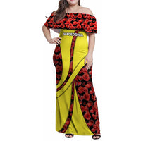 Macedonia Family Matching Off Shoulder Maxi Dress and Hawaiian Shirt with Red Poppy Flower and Curved Panel Design - Wonder Print Shop