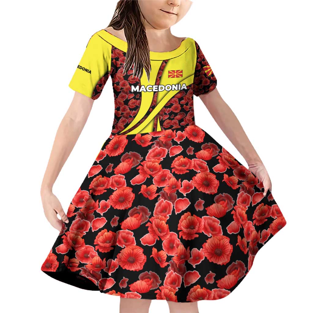 Macedonia Family Matching Off Shoulder Short Dress and Hawaiian Shirt with Red Poppy Flower and Curved Panel Design - Wonder Print Shop