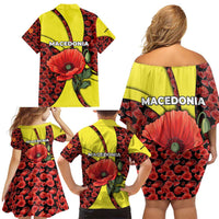 Macedonia Family Matching Off Shoulder Short Dress and Hawaiian Shirt with Red Poppy Flower and Curved Panel Design - Wonder Print Shop