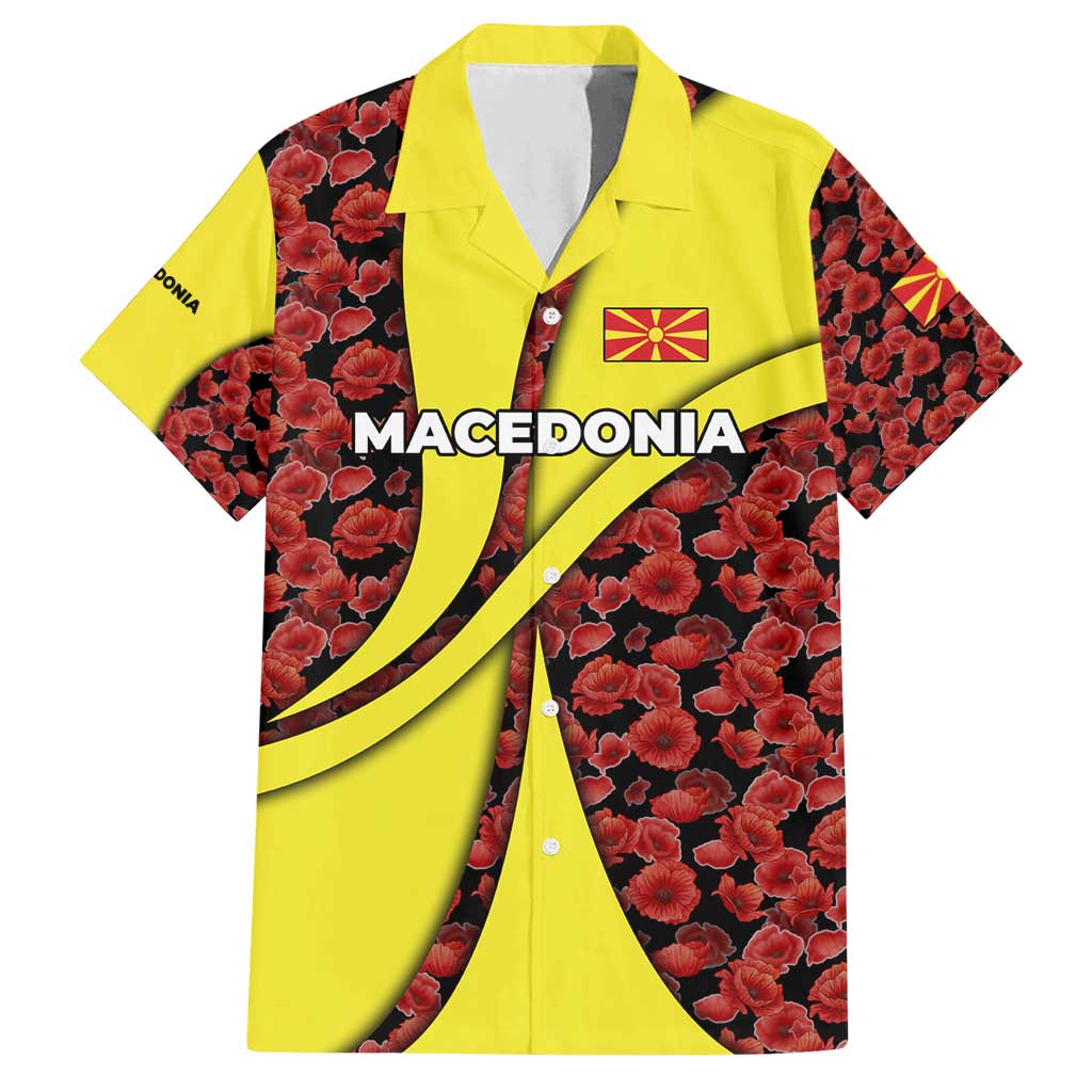 Macedonia Family Matching Off Shoulder Short Dress and Hawaiian Shirt with Red Poppy Flower and Curved Panel Design - Wonder Print Shop