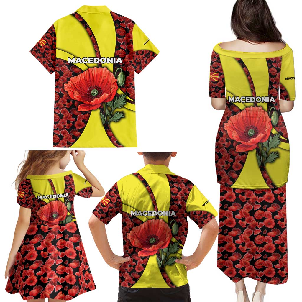 Macedonia Family Matching Puletasi and Hawaiian Shirt with Red Poppy Flower and Curved Panel Design - Wonder Print Shop