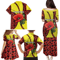 Macedonia Family Matching Puletasi and Hawaiian Shirt with Red Poppy Flower and Curved Panel Design - Wonder Print Shop