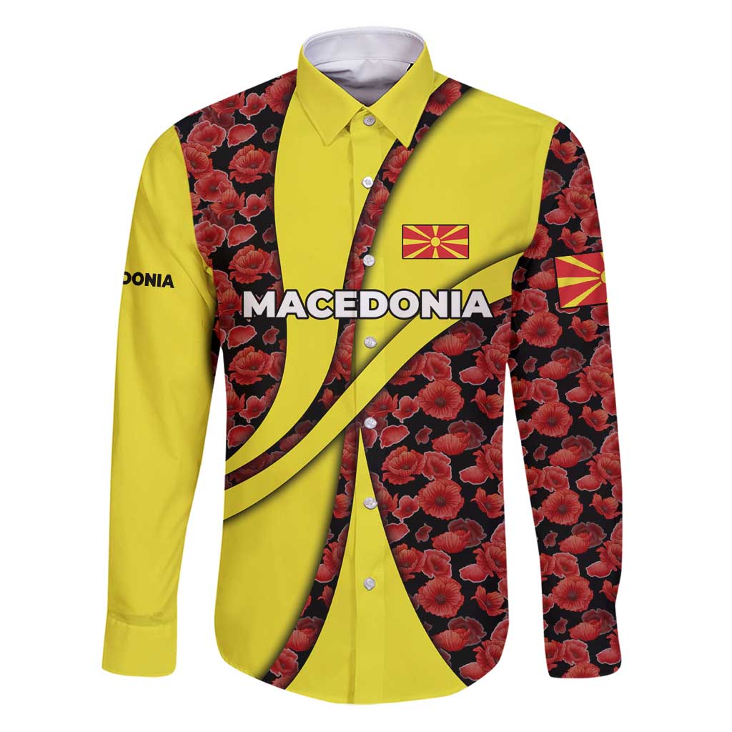 Macedonia Family Matching Puletasi and Hawaiian Shirt with Red Poppy Flower and Curved Panel Design - Wonder Print Shop