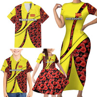Macedonia Family Matching Short Sleeve Bodycon Dress and Hawaiian Shirt with Red Poppy Flower and Curved Panel Design - Wonder Print Shop