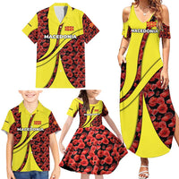 Macedonia Family Matching Summer Maxi Dress and Hawaiian Shirt with Red Poppy Flower and Curved Panel Design - Wonder Print Shop