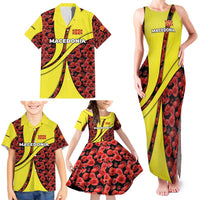 Macedonia Family Matching Tank Maxi Dress and Hawaiian Shirt with Red Poppy Flower and Curved Panel Design - Wonder Print Shop
