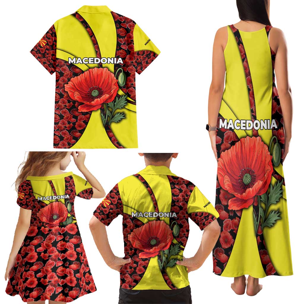 Macedonia Family Matching Tank Maxi Dress and Hawaiian Shirt with Red Poppy Flower and Curved Panel Design - Wonder Print Shop