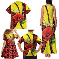 Macedonia Family Matching Tank Maxi Dress and Hawaiian Shirt with Red Poppy Flower and Curved Panel Design - Wonder Print Shop