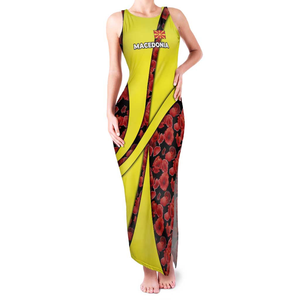 Macedonia Family Matching Tank Maxi Dress and Hawaiian Shirt with Red Poppy Flower and Curved Panel Design - Wonder Print Shop