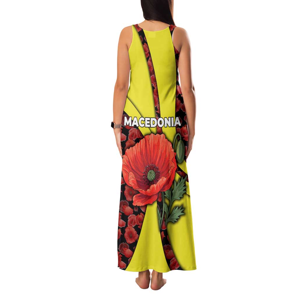 Macedonia Family Matching Tank Maxi Dress and Hawaiian Shirt with Red Poppy Flower and Curved Panel Design - Wonder Print Shop