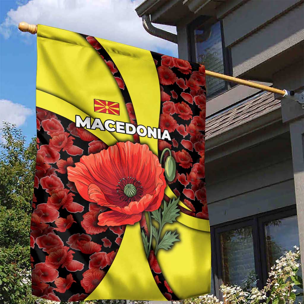 Macedonia Garden Flag with Red Poppy Flower and Curved Panel Design - Wonder Print Shop