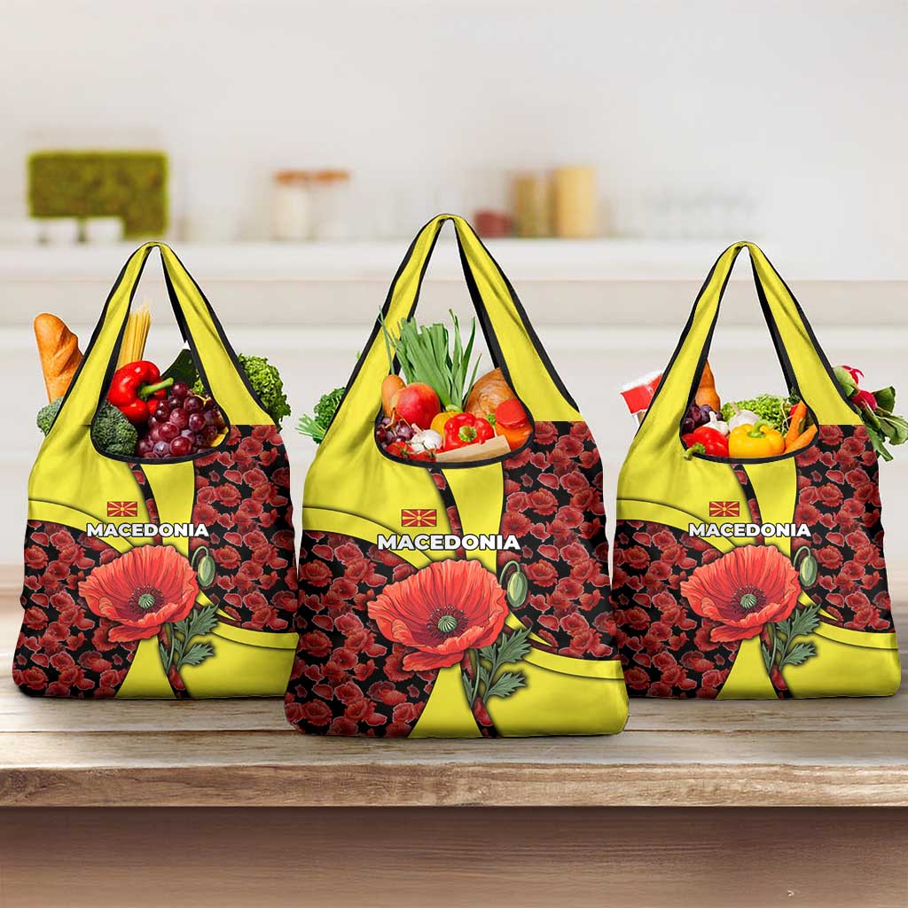 Macedonia Grocery Bag with Red Poppy Flower and Curved Panel Design - Wonder Print Shop