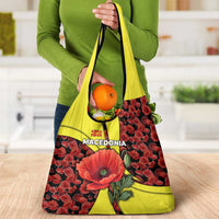 Macedonia Grocery Bag with Red Poppy Flower and Curved Panel Design - Wonder Print Shop