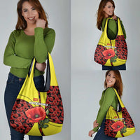 Macedonia Grocery Bag with Red Poppy Flower and Curved Panel Design - Wonder Print Shop