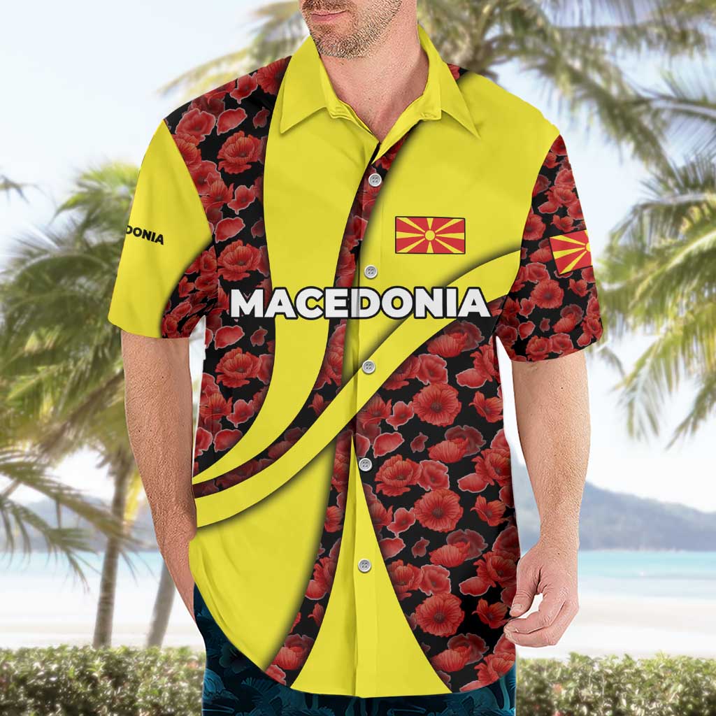Macedonia Hawaiian Shirt with Red Poppy Flower and Curved Panel Design - Wonder Print Shop
