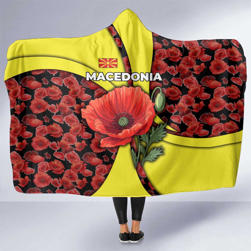 Macedonia Hooded Blanket with Red Poppy Flower and Curved Panel Design - Wonder Print Shop