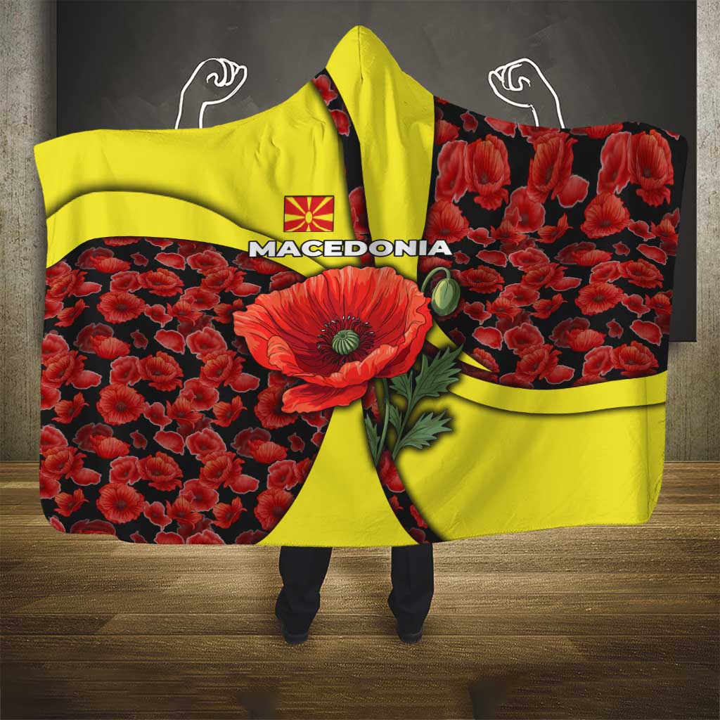 Macedonia Hooded Blanket with Red Poppy Flower and Curved Panel Design - Wonder Print Shop