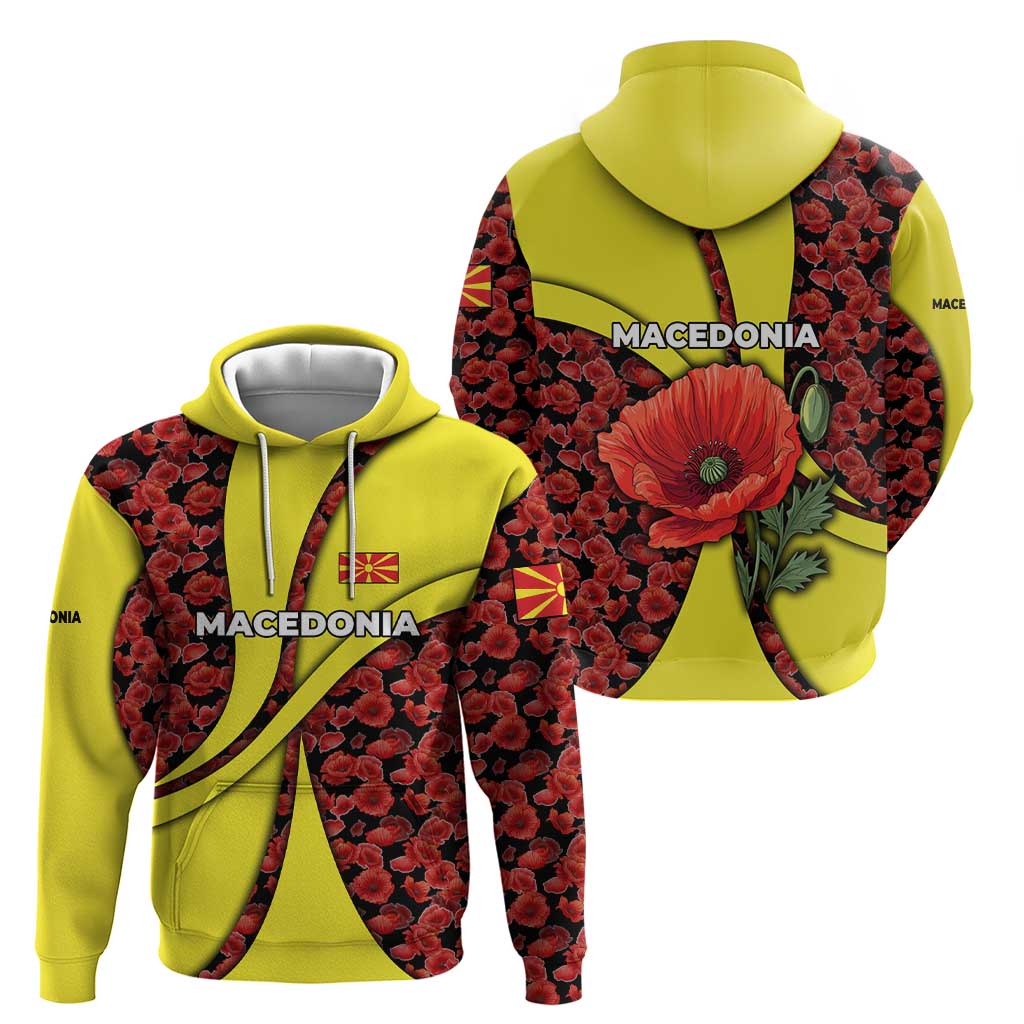 Macedonia Hoodie with Red Poppy Flower and Curved Panel Design - Wonder Print Shop