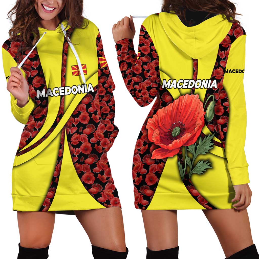 Macedonia Hoodie Dress with Red Poppy Flower and Curved Panel Design - Wonder Print Shop