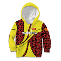 Macedonia Kid Hoodie with Red Poppy Flower and Curved Panel Design - Wonder Print Shop