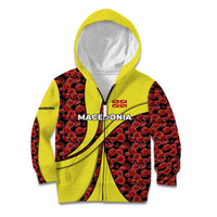 Macedonia Kid Hoodie with Red Poppy Flower and Curved Panel Design - Wonder Print Shop