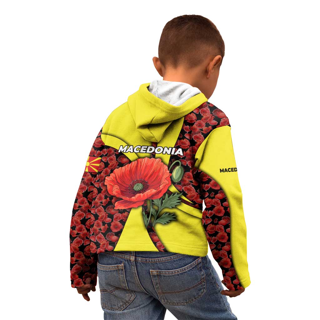 Macedonia Kid Hoodie with Red Poppy Flower and Curved Panel Design - Wonder Print Shop