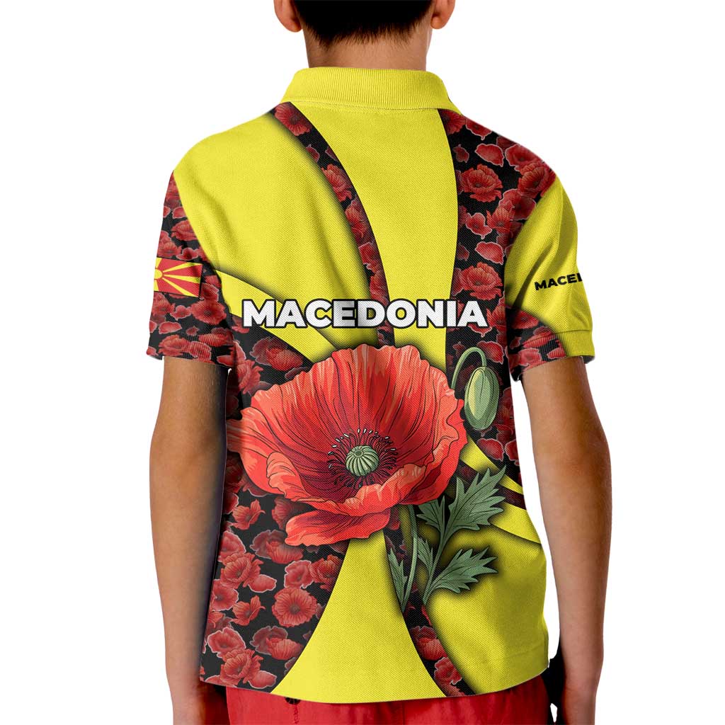 Macedonia Kid Polo Shirt with Red Poppy Flower and Curved Panel Design - Wonder Print Shop