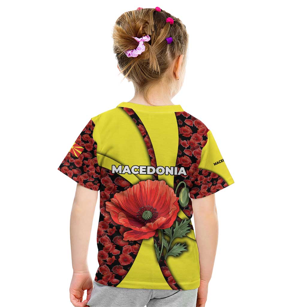 Macedonia Kid T Shirt with Red Poppy Flower and Curved Panel Design - Wonder Print Shop