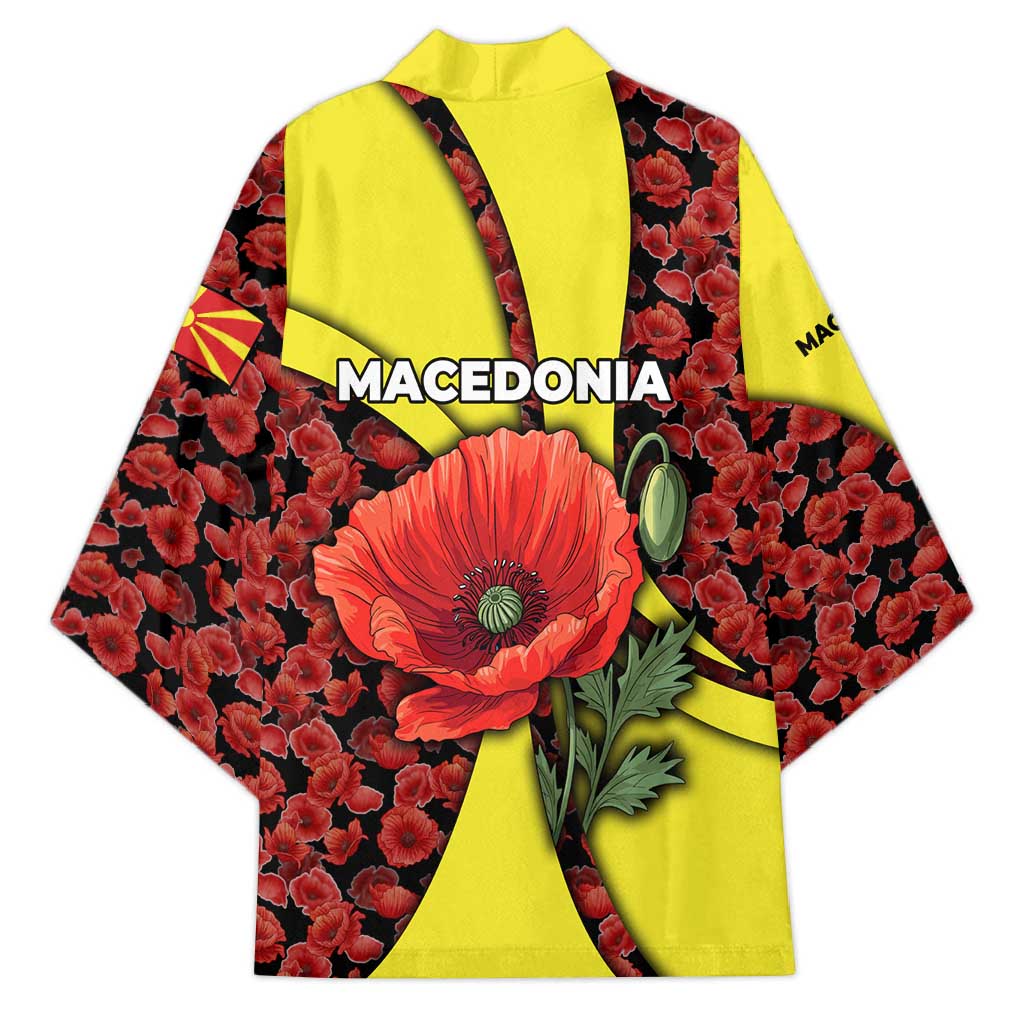 Macedonia Kimono with Red Poppy Flower and Curved Panel Design - Wonder Print Shop