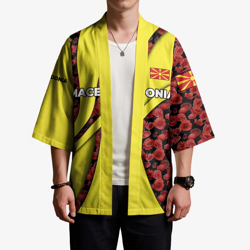 Macedonia Kimono with Red Poppy Flower and Curved Panel Design - Wonder Print Shop