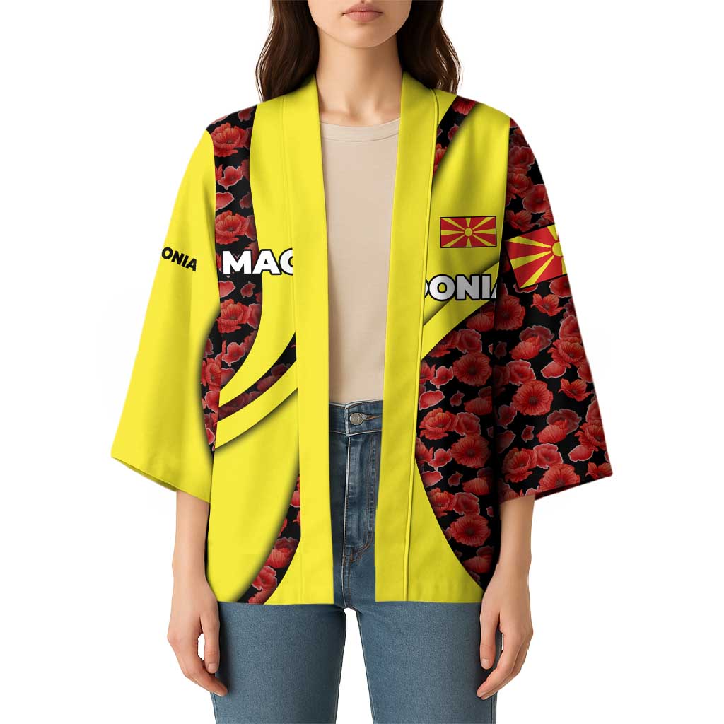 Macedonia Kimono with Red Poppy Flower and Curved Panel Design - Wonder Print Shop