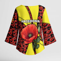 Macedonia Kimono Sleeve Blouse with Red Poppy Flower and Curved Panel Design - Wonder Print Shop