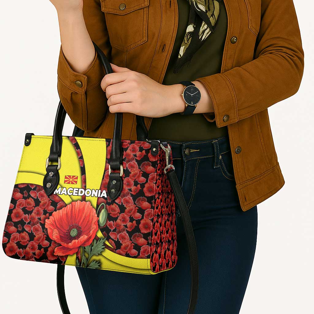 Macedonia Leather Bag with Red Poppy Flower and Curved Panel Design - Wonder Print Shop