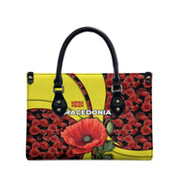 Macedonia Leather Bag with Red Poppy Flower and Curved Panel Design - Wonder Print Shop
