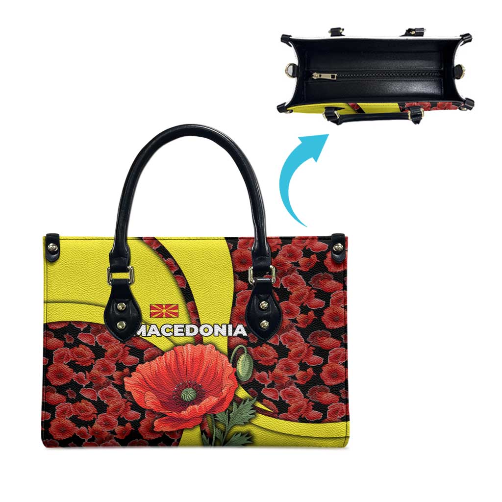 Macedonia Leather Bag with Red Poppy Flower and Curved Panel Design - Wonder Print Shop